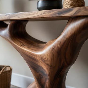 Artistic Wood Console Table With Sculpted Base for Entryway