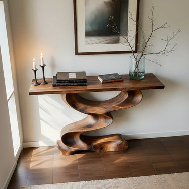 Wave Base Wood Console Table for Sculptural Entryway Styling