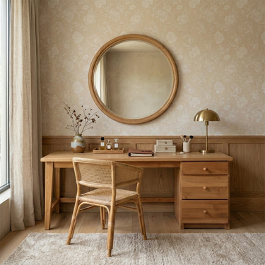 Minimalist Natural Wood Desk with Integrated Drawer Storage