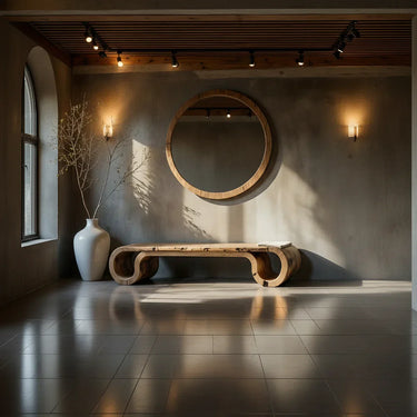 Organic Solid Wood Wave Bench for Minimalist Modern Interior
