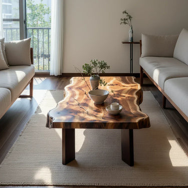 Natural Live Edge Wood Coffee Table Organic Slab Center Table
