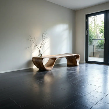 Curved Solid Wood Console Bench with Organic Sculptural Form