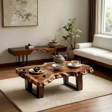 Organic Live Edge Solid Wood Coffee Table with Sculpted Natural Form