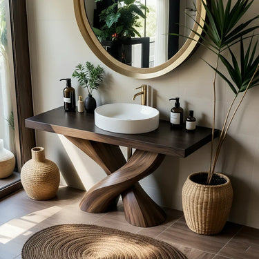 Sculptural Bathroom Vanity with Twisted Pedestal Base