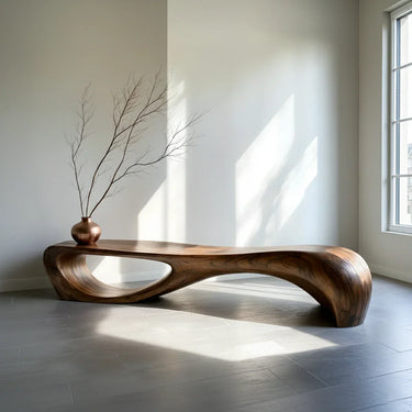 Sculpted Solid Wood Flow Bench for Organic Modern Living Space