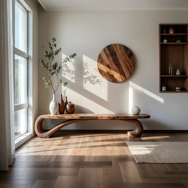 Organic Solid Wood Bench Handcrafted Natural Wood Console Table