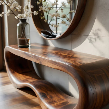 Organic Wood Console Table With Hollow Form for Statement Entryways