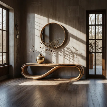 Curved Solid Wood Bench  Sculptural Handmade Console Table