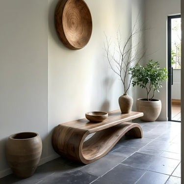 Minimalist Solid Wood Wave Bench for Modern Natural Home Decor