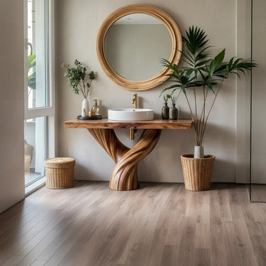 Sculptural Solid Wood Bathroom Vanity Twisted Base Sink Table