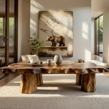Organic Live Edge Wood Coffee Table Rustic Solid Slab Center Table