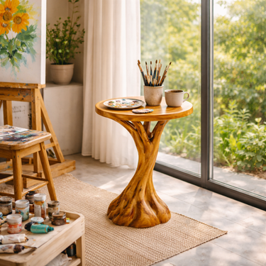 Root Inspired Wood Side Table with Round Top