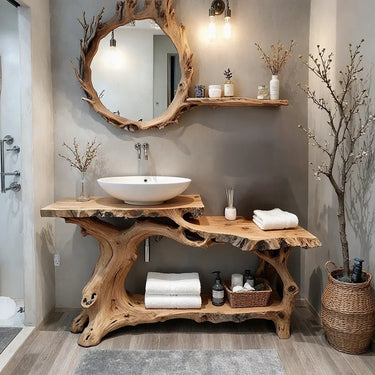 Natural Root Solid Wood Bathroom Vanity for Organic Modern Spaces