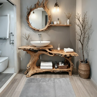 Natural Root Solid Wood Bathroom Vanity for Organic Modern Spaces