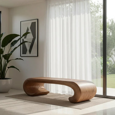 Curved Solid Wood Bench for Minimalist Modern Interiors