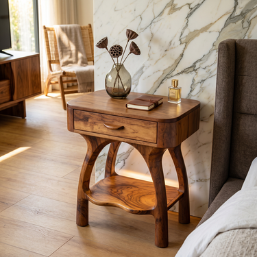 Solid Wood Nightstand With Sculptural Arch Base