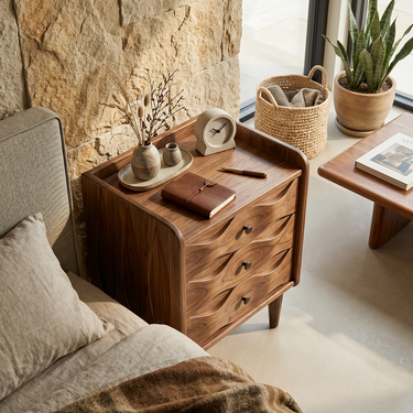Modern Nightstand With Panel Doors and Storage Cabinet in Natural Wood