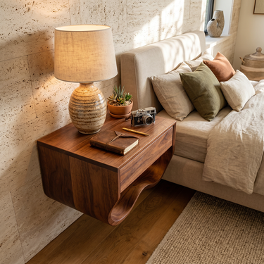 Floating Nightstand With Drawer Sculpted Curved Shelf