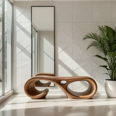 Organic Sculptural Solid Wood Bench Handcrafted Curved Art Bench