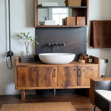 Solid Wood Floating Bathroom Vanity Modern Natural Wood Sink Cabinet with Storage