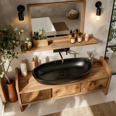 Solid Wood Bathroom Vanity with Drawers Modern Natural Wood Sink Cabinet Console