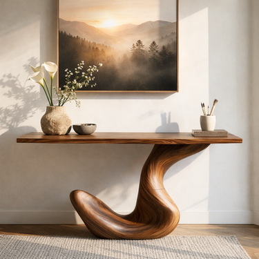 Single Curve Wave Base Console Table With Grounded Sculptural Form