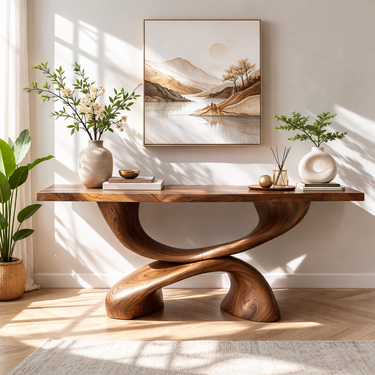 Cross Loop Sculptural Base Console Table With Floating Top