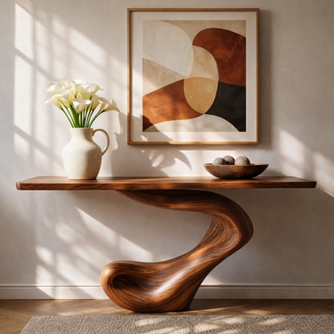 Artful Wood Console Table With S Curve Base for Modern Entryways