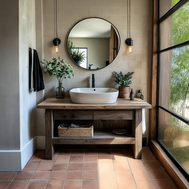Solid Wood Bathroom Vanity with Shelf and Drawers Rustic Sink Cabinet