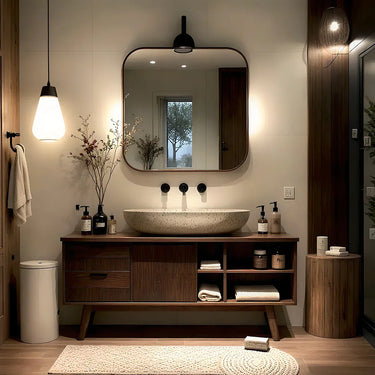 Bathroom Vanity with Drawer Cabinet and Open Shelf Storage