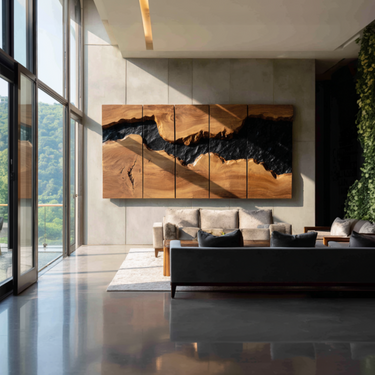 Live Edge Wood Wall Panel Set with River Resin Inlay