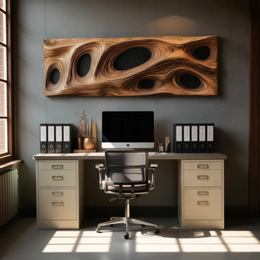 Carved Solid Wood Wall Sculpture Panel for Modern Interior