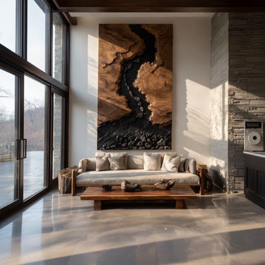 Live Edge Solid Wood Wall Art with River Inlay Design