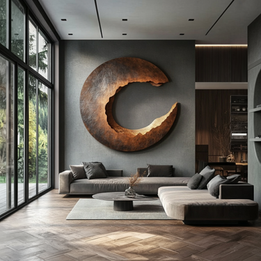 Abstract Crescent Solid Wood Wall Sculpture Round Modern Wood Wall Art Panel