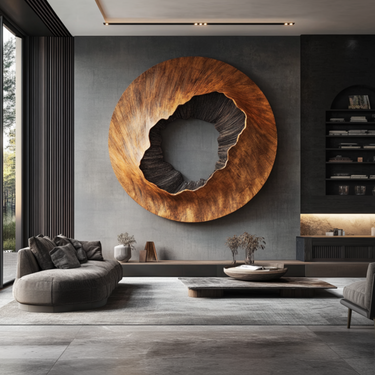 Round Solid Wood Wall Art  Sculptural Natural Grain Panel