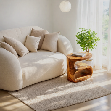 Organic Hollow Form Side Table in Natural Wood