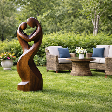 Abstract Couple Wooden Sculpture  Romantic Solid Wood Art Statue