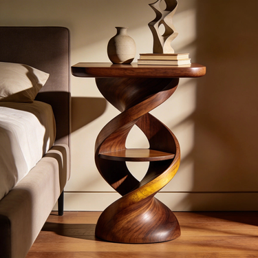 Twisted Helix Side Table With Sculptural Shelf