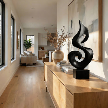 Modern Spiral Wood Sculpture with Flowing Curve Form