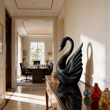 Carved Swan Sculpture in Natural Wood with Elegant Wing Detail