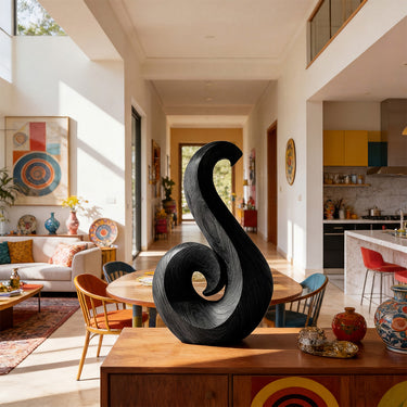 Elegant Spiral Sculpture in Natural Wood with Smooth Curved Silhouette