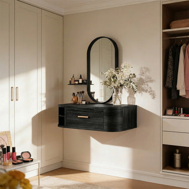 Makeup Vanity Table With Storage Cabinet in Natural Wood