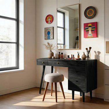 Compact Makeup Vanity Table With Drawer Cabinet in Natural Wood