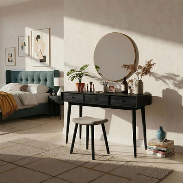 Modern Makeup Vanity Table With Integrated Storage in Natural Wood