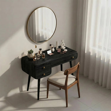 Minimal Makeup Vanity Table With Tapered Legs in Natural Wood