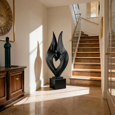 Abstract Embrace Sculpture in Natural Wood with Intertwined Form