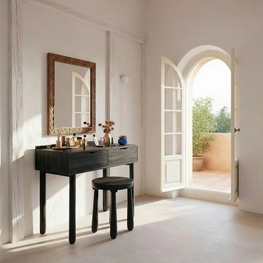 Modern Makeup Vanity Table With Dual Drawers in Natural Wood