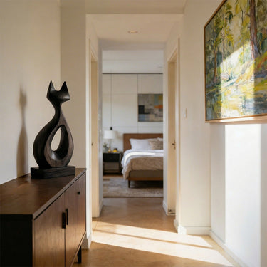 Abstract Loop Sculpture in Natural Wood with Open Center Design