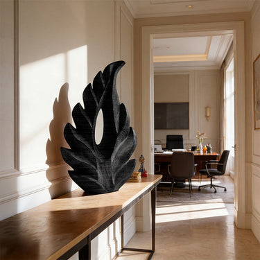 Abstract Leaf Sculpture in Natural Wood with Carved Open Form
