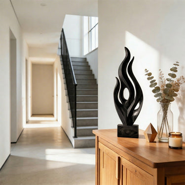Abstract Flame Wood Sculpture Organic Flow Statement Decor